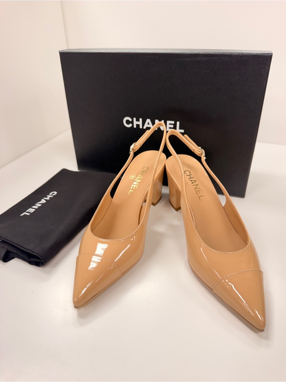 CHANEL Slingback Heels in Beige